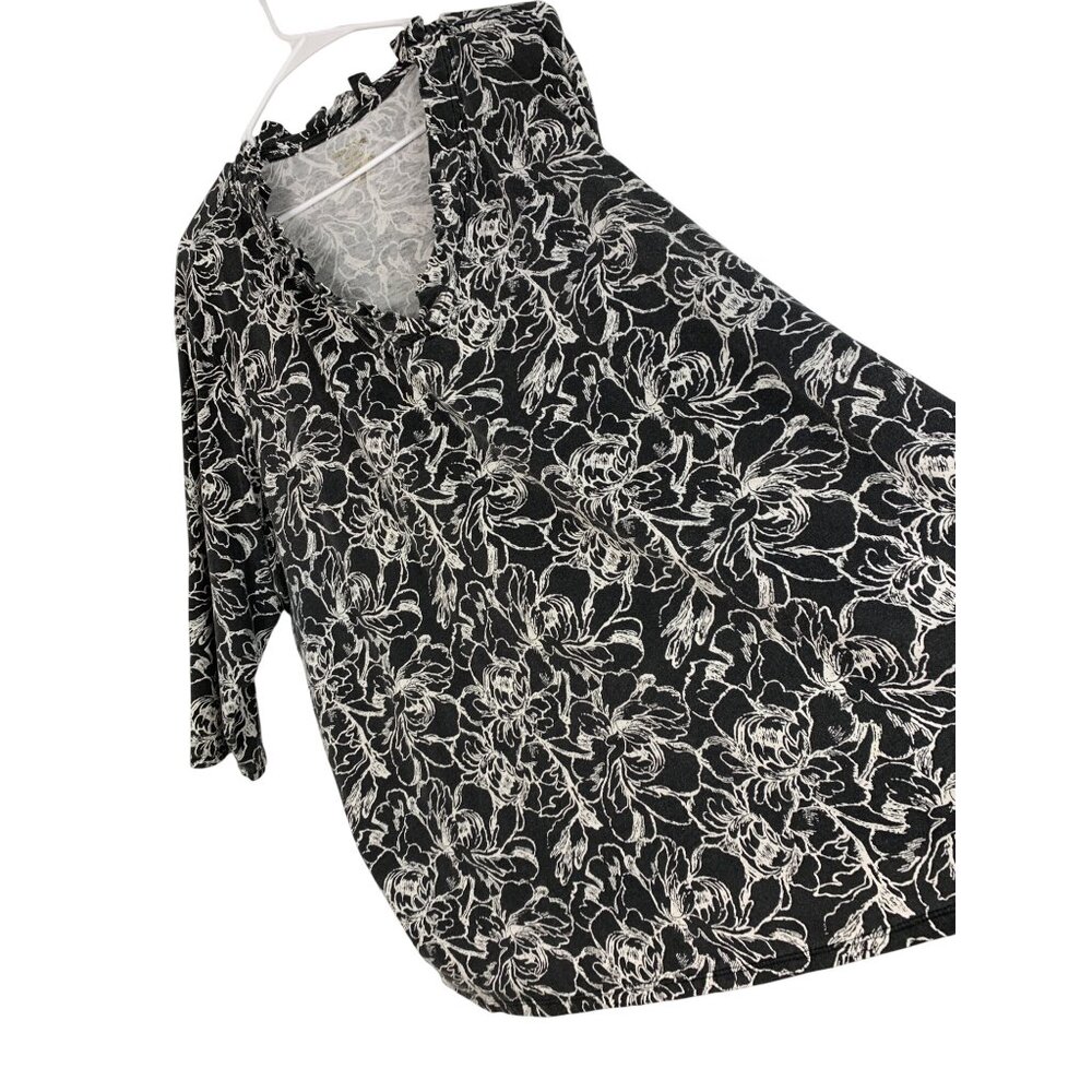 Vince Camuto Womens 3/4 Sleeve Ruffle Scoop Neck Tunic Top 4X Black RZ10408 GUC